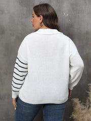 Plus Size Striped V-Neck Sweater - Wellen Fashion