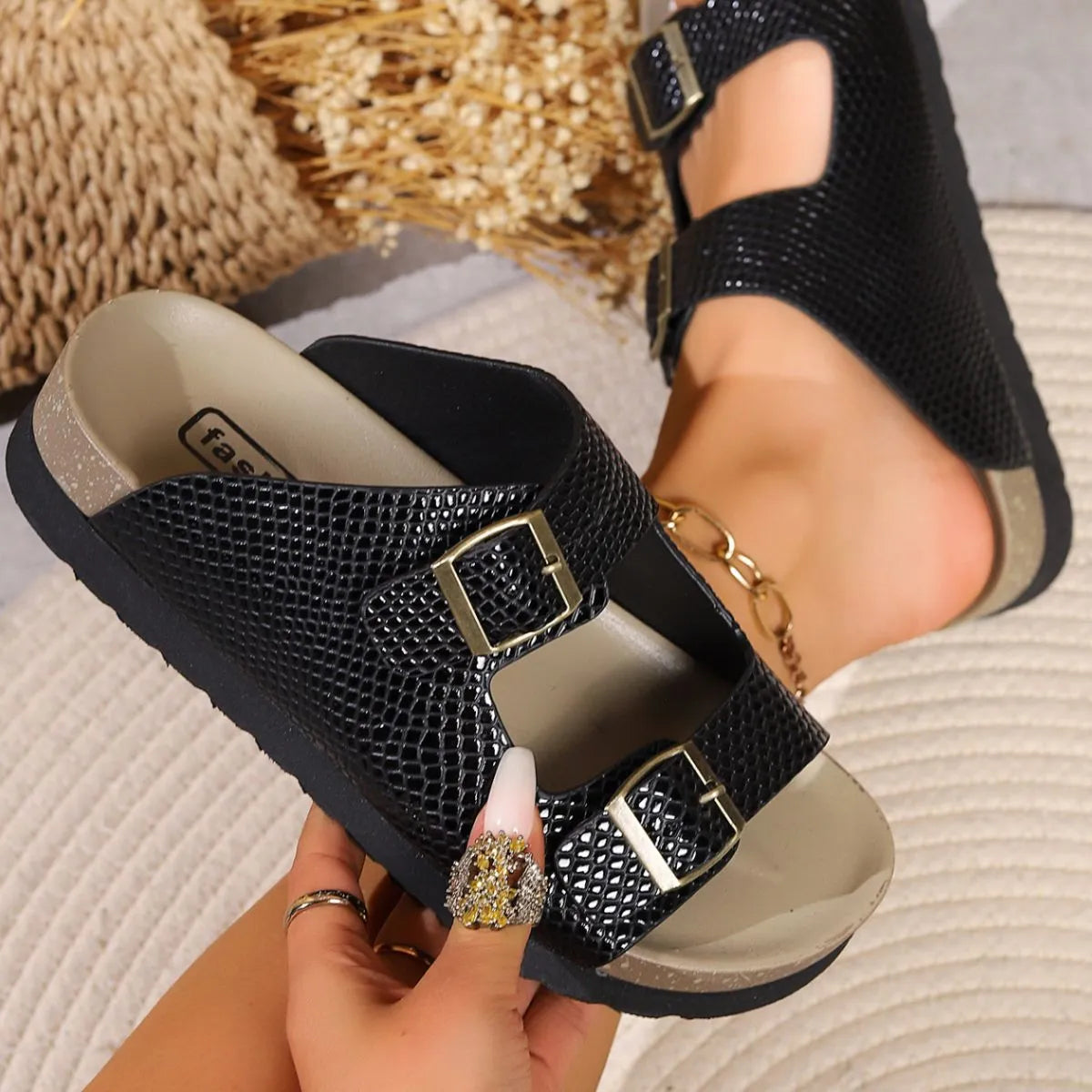 PU Leather Buckle Sandals - Wellen Fashion