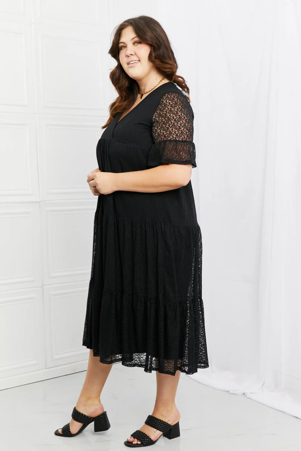 P & Rose Lovely Lace Full Size Tiered Dress - Wellen Fashion