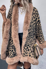 Leopard Open Front Poncho - Wellen Fashion