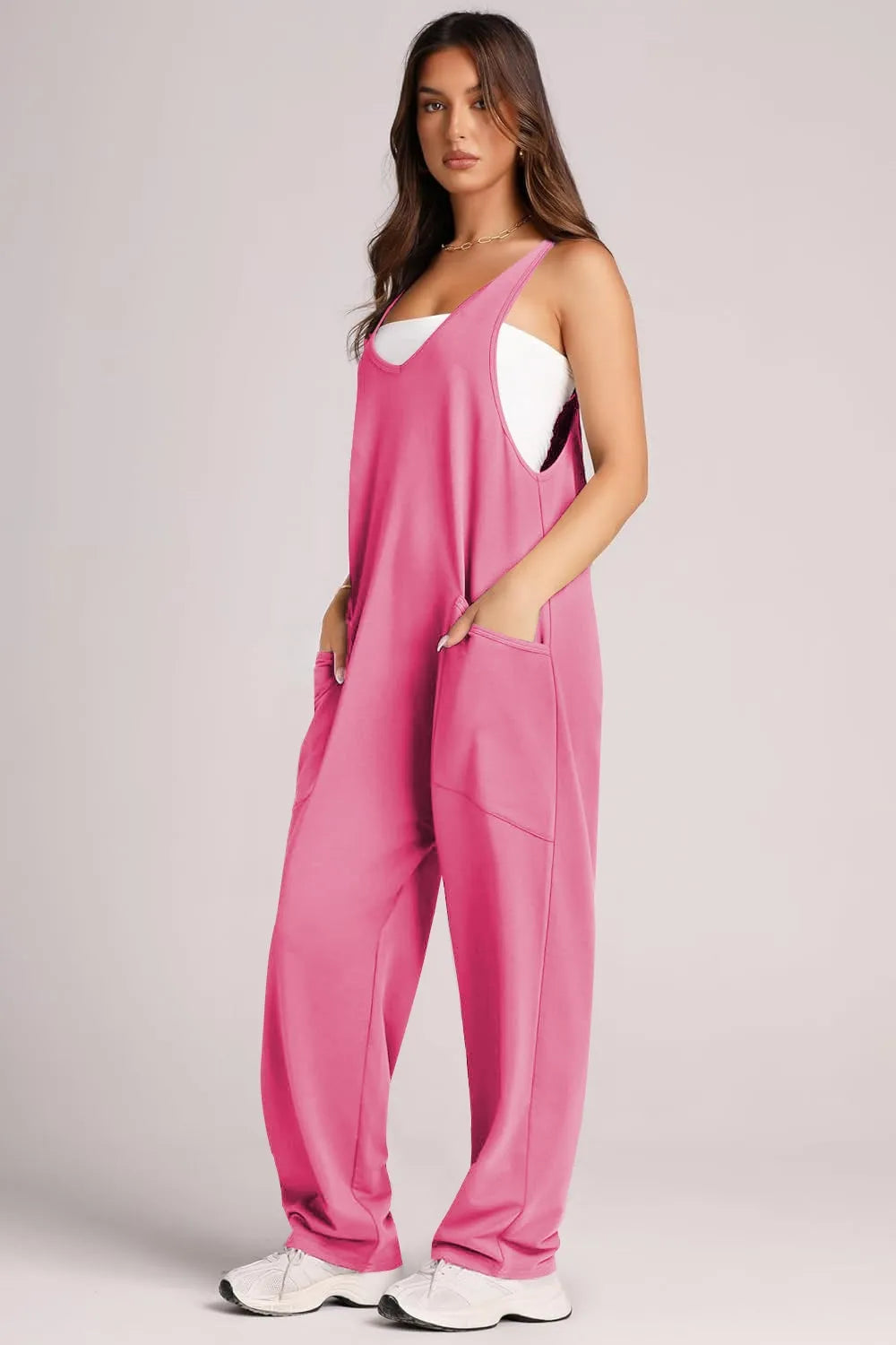 Wide Strap Jumpsuit with Pockets - Wellen Fashion