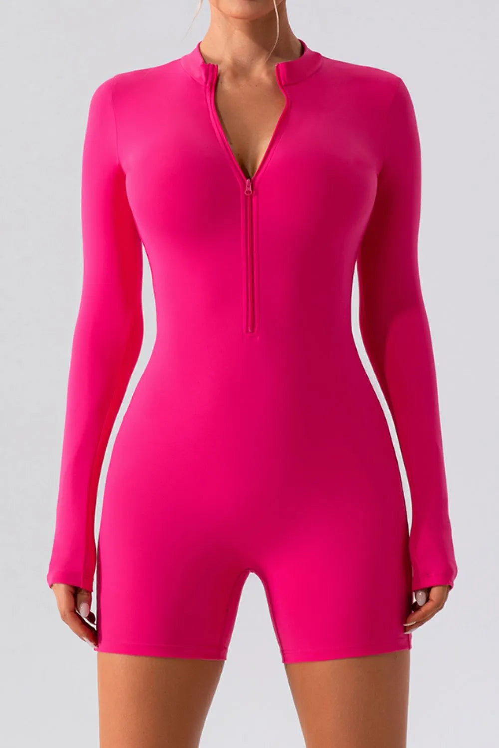 Half Zip Long Sleeve Active Romper - Wellen Fashion