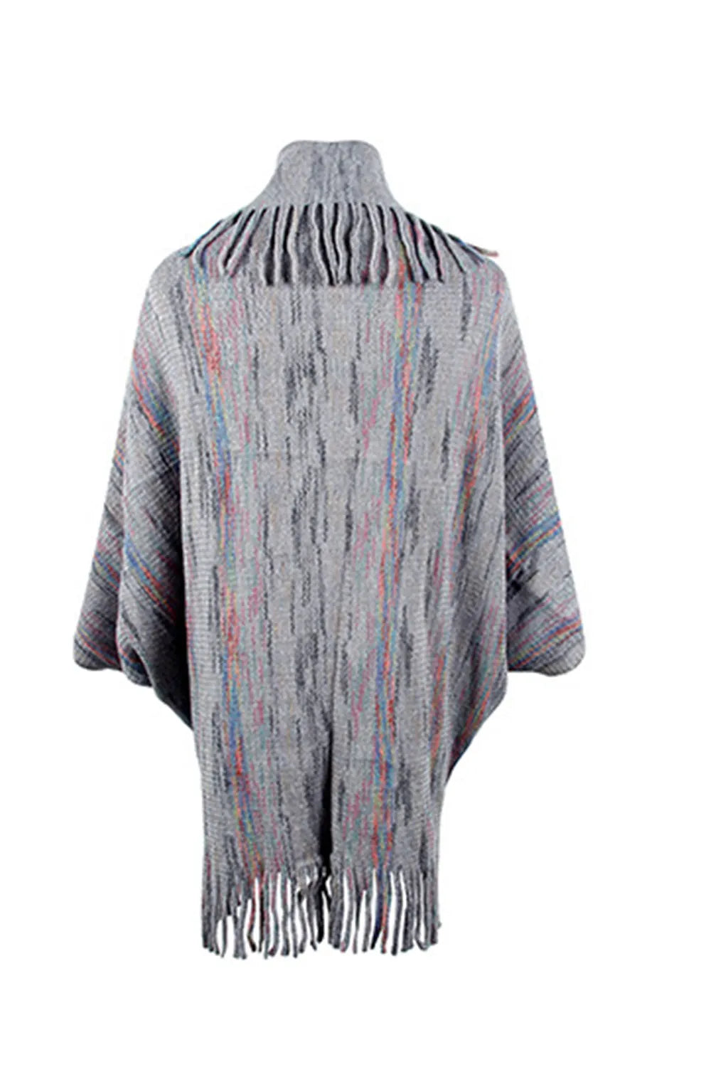 Fringe Detail Printed Poncho - Wellen Fashion