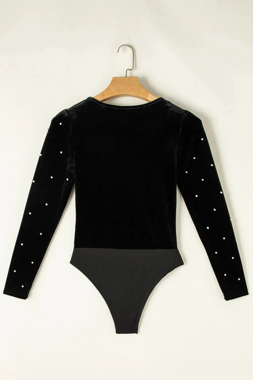 Pearl Detail V-Neck Long Sleeve Bodysuit - Wellen Fashion