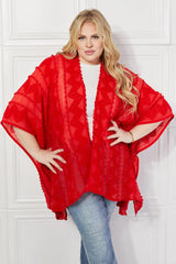 Justin Taylor Pom-Pom Asymmetrical Poncho Cardigan in Red - Wellen Fashion