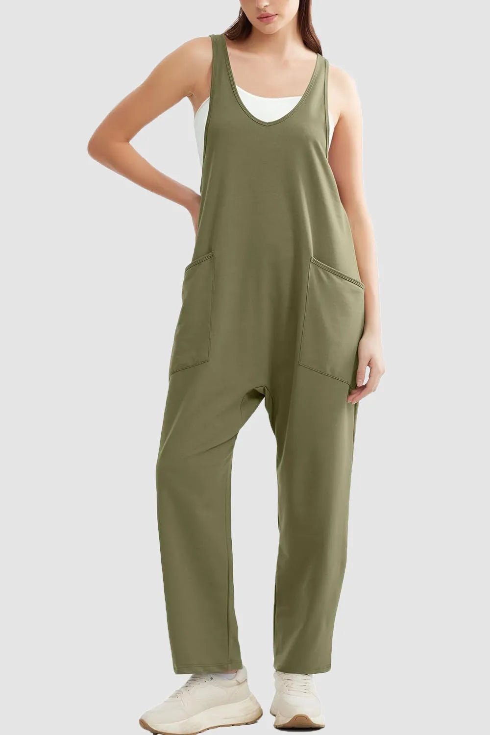 Wide Strap Jumpsuit with Pockets - Wellen Fashion