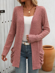 Open Front Long Sleeve Ribbed Cardigan - Wellen Fashion