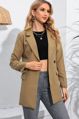 Lapel Neck Long Sleeve Blazer with Pockets - Wellen Fashion