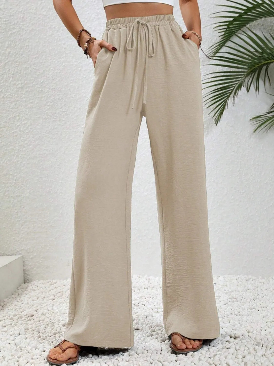 Wide Leg Drawstring Pants - Wellen Fashion