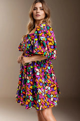 Plus Size Printed Square Neck Half Sleeve Dress - Wellen Fashion