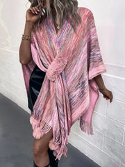 Heathered Fringe Hem Poncho - Wellen Fashion