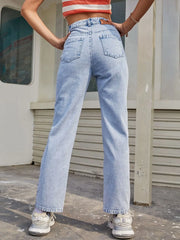 High Waist Straight Jeans with Pockets - Wellen Fashion