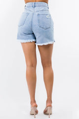 American Bazi High Waist Distressed Raw Hem Denim Shorts - Wellen Fashion