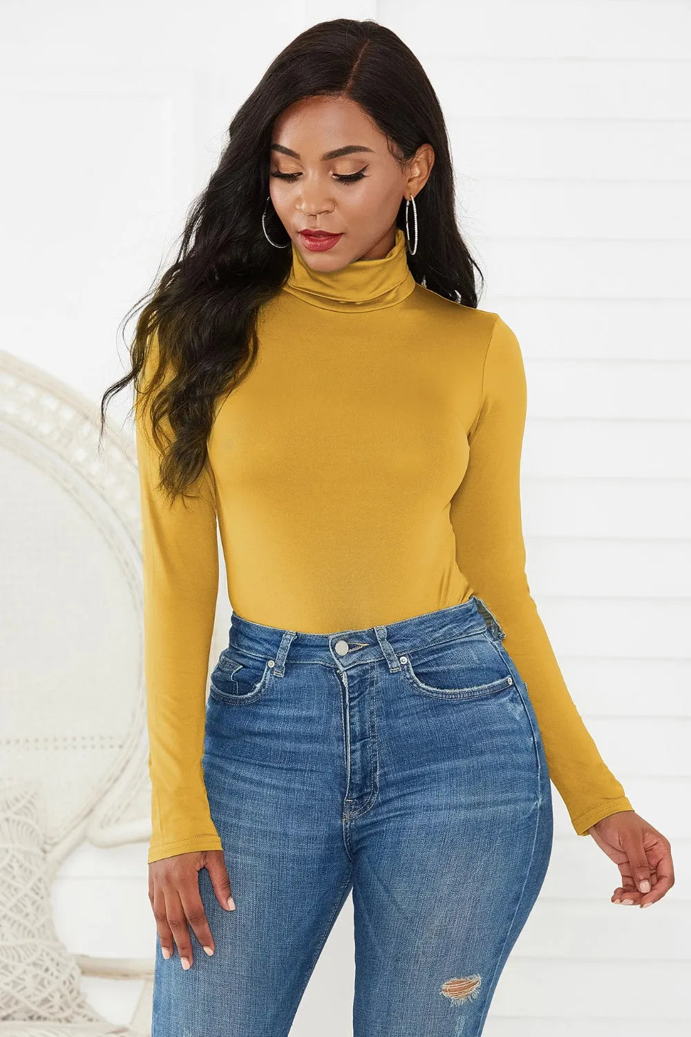 Turtleneck Long Sleeve Bodysuit - Wellen Fashion