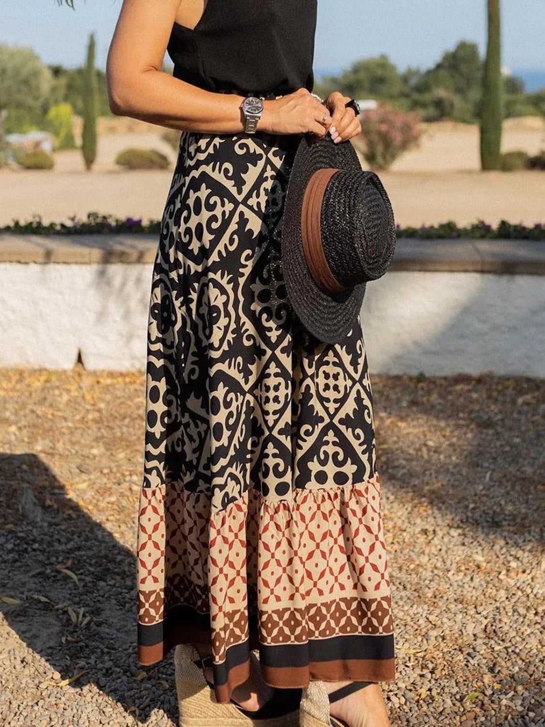 Geometric Elastic Waist Maxi Skirt - Wellen Fashion