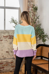 Sew In Love Full Size Color Block Exposed Seam Sweater - Wellen Fashion