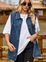 Button Down Denim Vest - Wellen Fashion