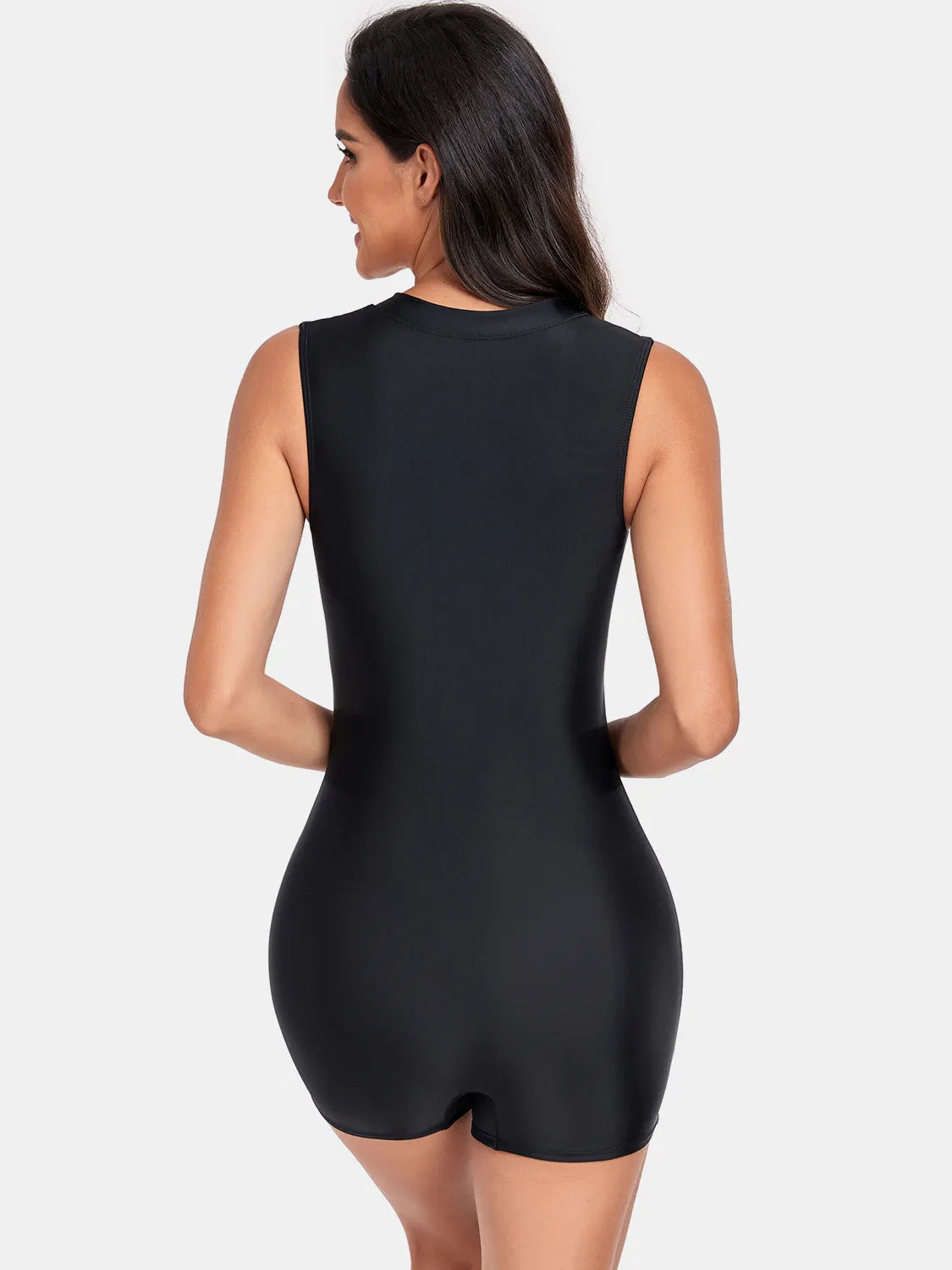 Zip Up Round Neck Sleeveless One-Piece Swimwear - Wellen Fashion