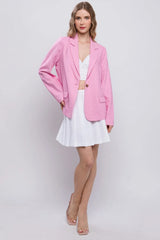 Love Tree One-Button Long Sleeve Linen Blazer - Wellen Fashion