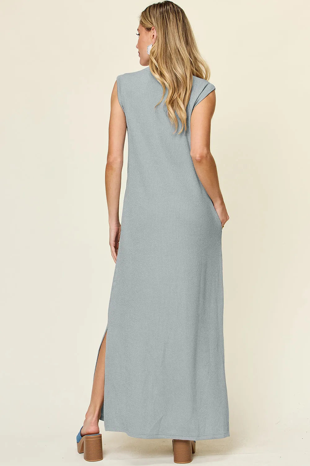 Double Take Full Size Texture Mock Neck Sleeveless Maxi Dress - Wellen Fashion