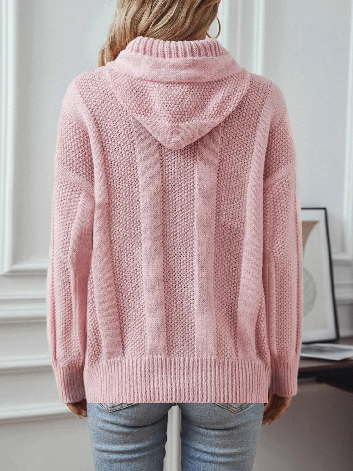 Drawstring Long Sleeve Hooded Sweater - Wellen Fashion