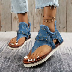 Studded Raw Hem Flat Sandals - Wellen Fashion