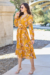 Double Take Full Size Floral Tie Back Flounce Sleeve Dress - Wellen Fashion