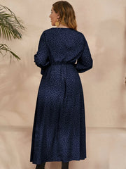 Honey Plus Size Ruffled Polka Dot Long Sleeve Midi Dress - Wellen Fashion