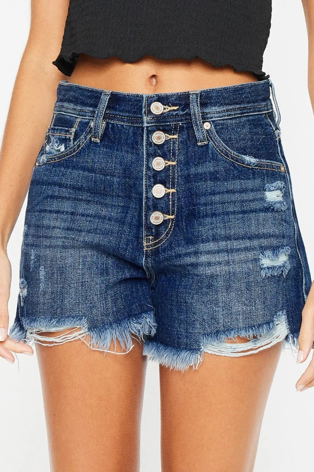 Kancan Raw Hem Button-Fly Denim Shorts - Wellen Fashion