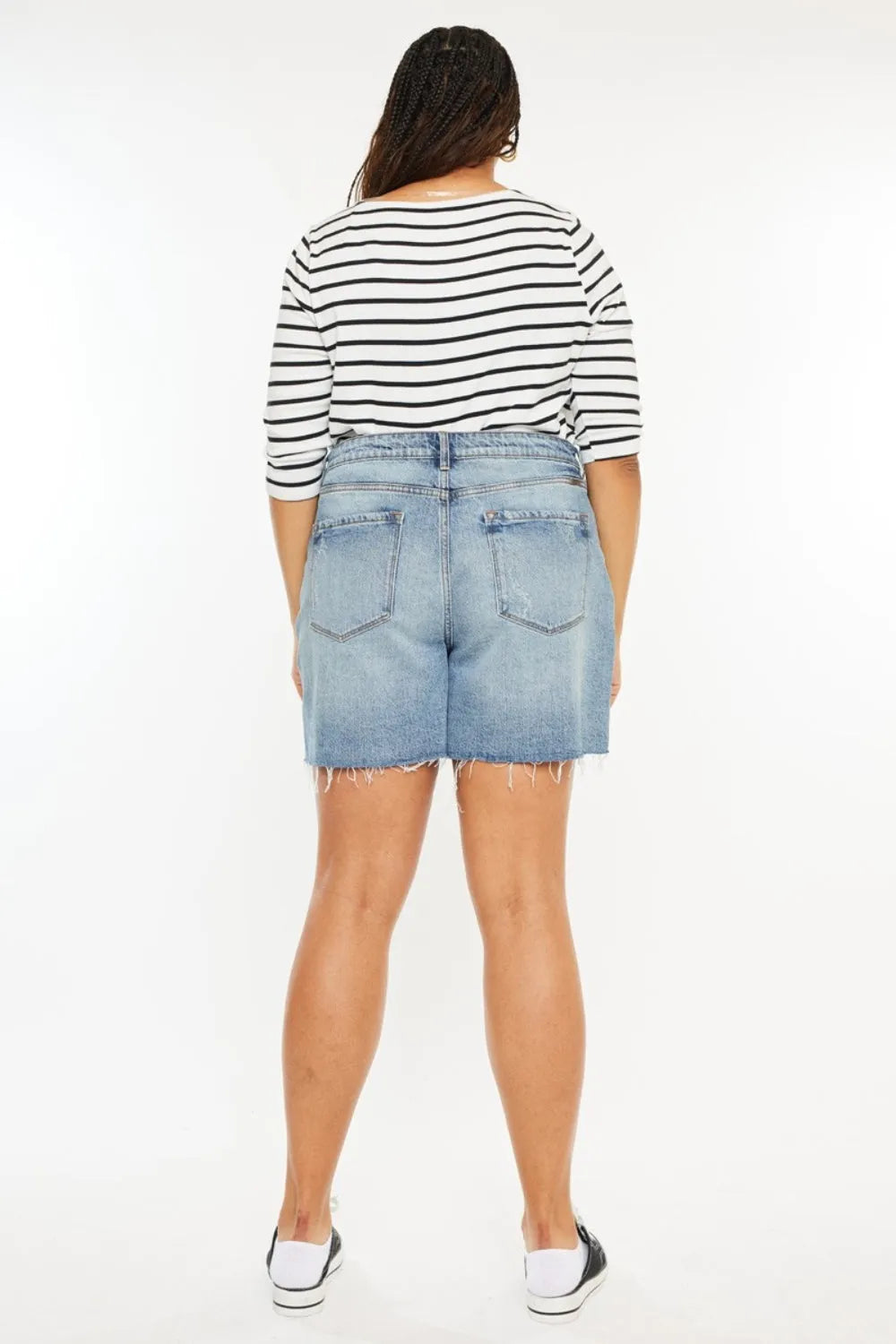 Kancan Full Size Raw Hem High Waist Denim Shorts - Wellen Fashion