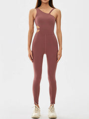 Cutout Asymmetrical Neck Active Jumpsuit - Wellen Fashion