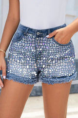 Raw Hem Denim Shorts with Pockets - Wellen Fashion