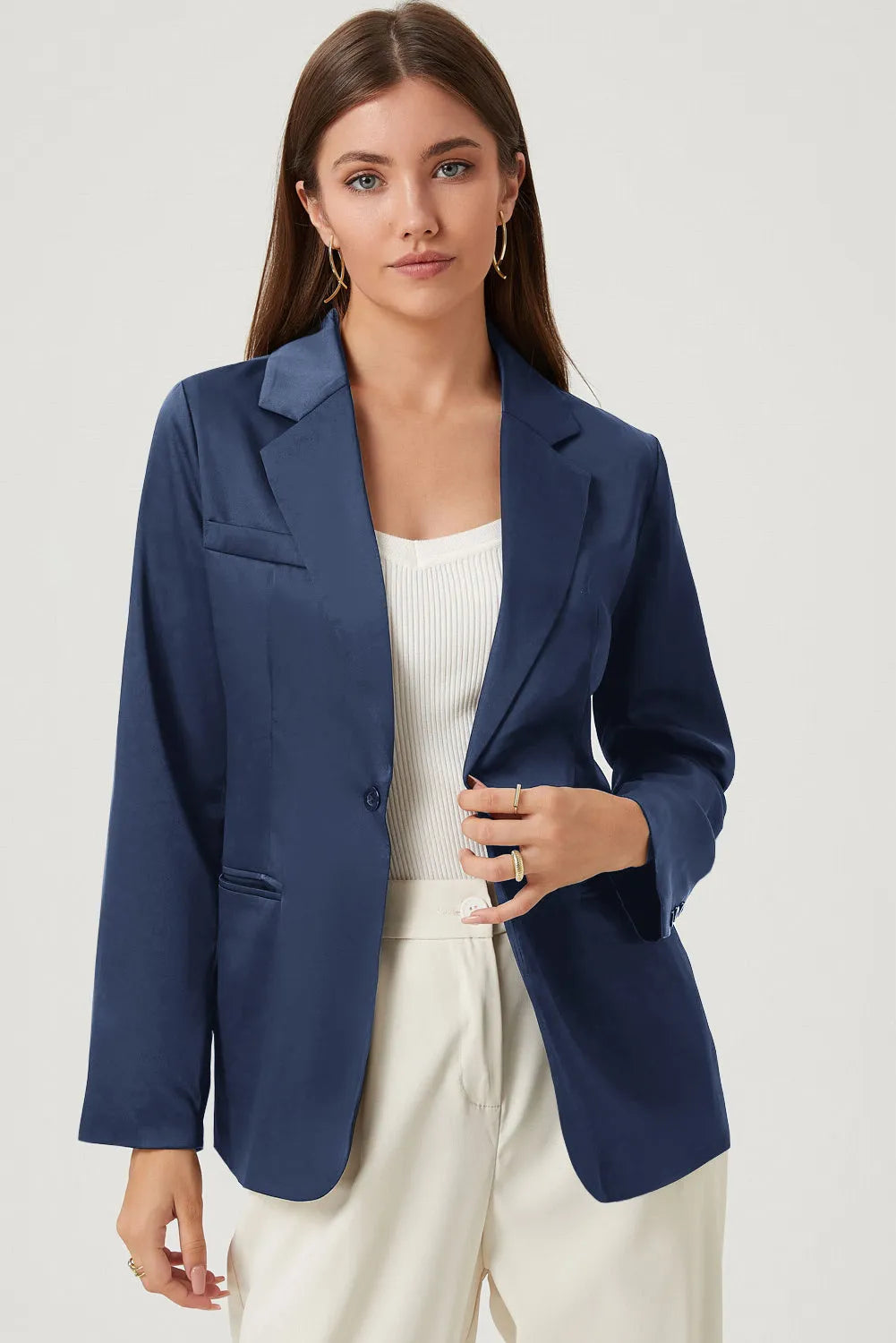 Long Sleeve Lapel Collar Blazer - Wellen Fashion