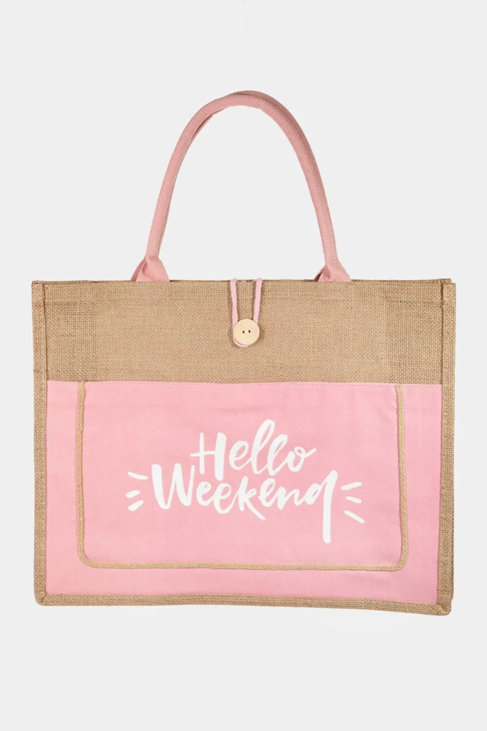 Fame Hello Weekend Burlap Tote Bag - Wellen Fashion