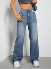 High Rise Wide Leg Jeans with Pockets - Wellen Fashion