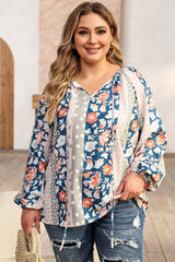 Plus Size Floral Tie Neck Blouse - Wellen Fashion