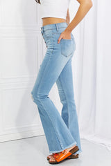 Vibrant MIU Full Size Jess Button Flare Jeans - Wellen Fashion