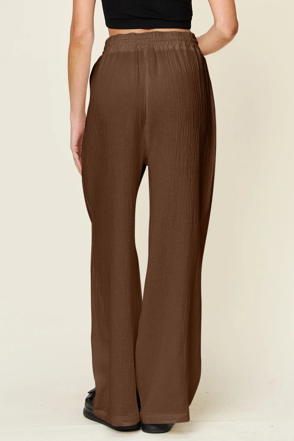 Double Take Full Size Texture Drawstring Wide Leg Pants - Wellen Fashion