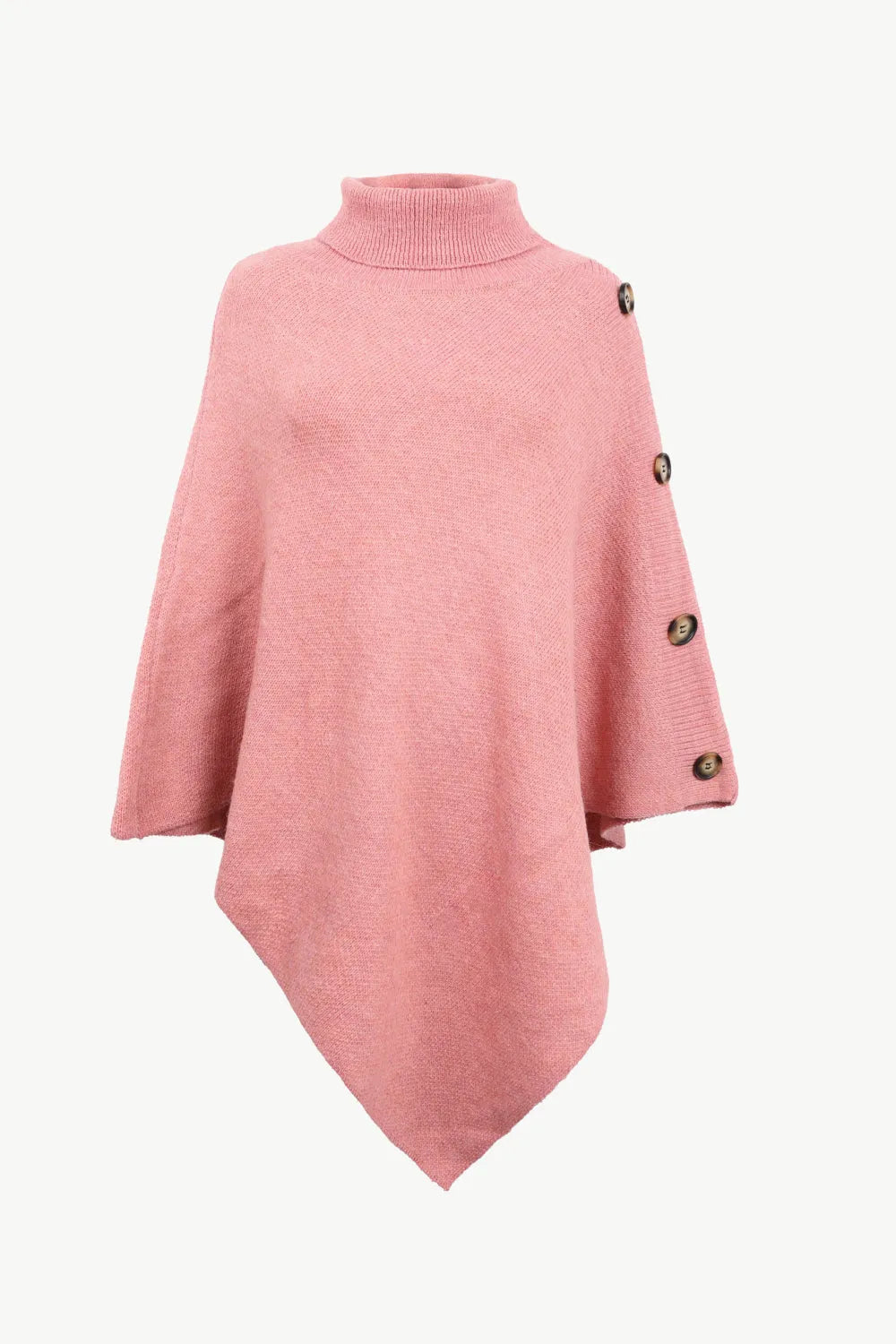 Turtleneck Buttoned Poncho - Wellen Fashion