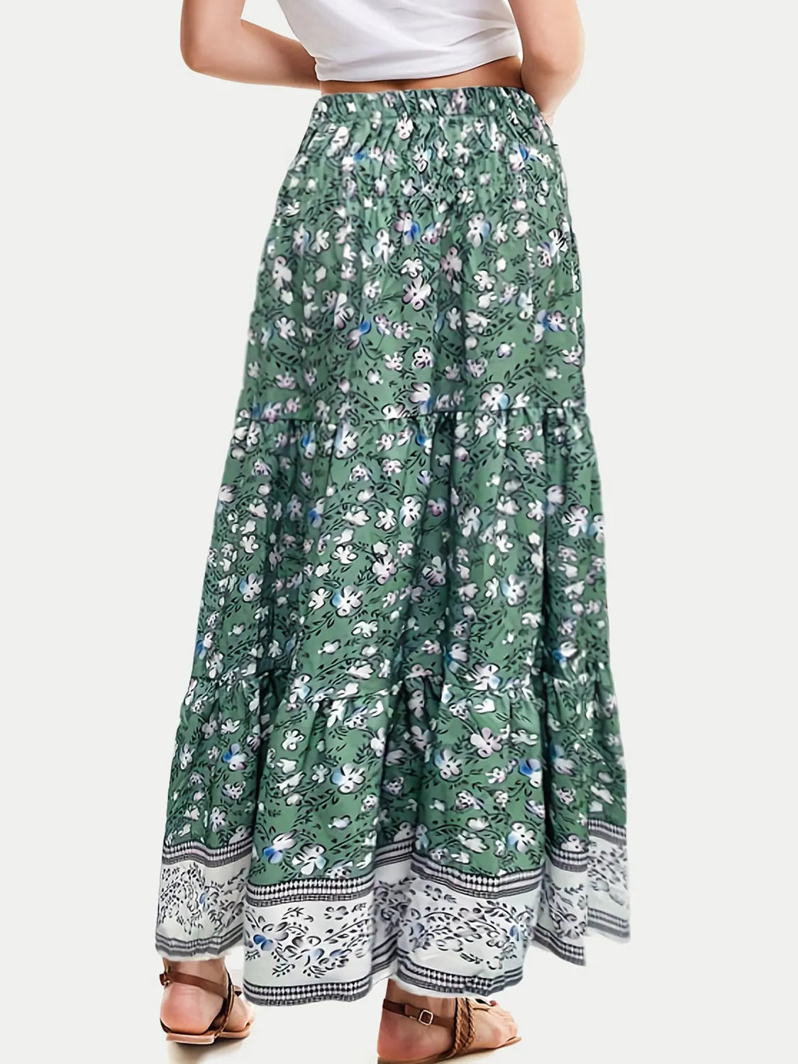 Full Size Tiered Printed Elastic Waist Skirt - Wellen Fashion