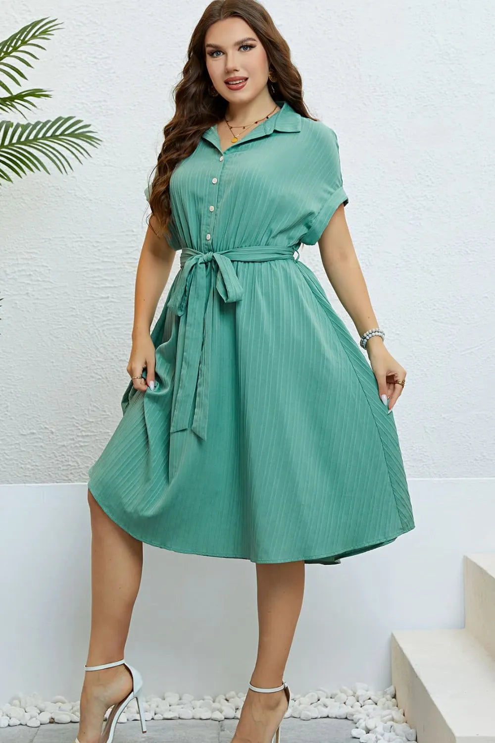 Honey Buttoned Tie-Waist Shirt Dress