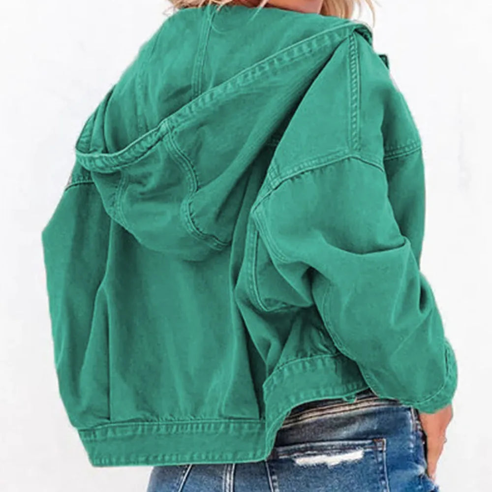 Hooded Dropped Shoulder Denim Jacket - Wellen Fashion