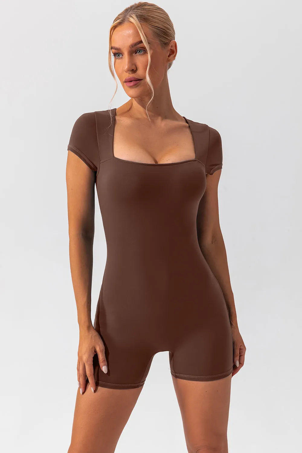 Square Neck Cap Sleeve Active Romper - Wellen Fashion