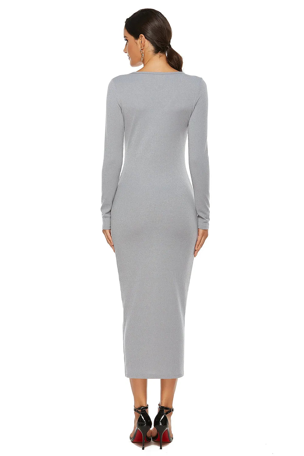 Ribbed Scoop Neck Sweater Dress - Wellen Fashion