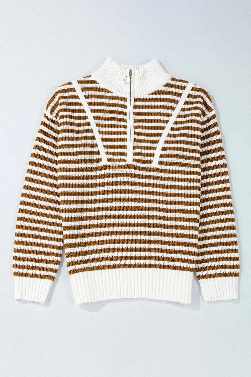 Striped Half Zip Long Sleeve Sweater - Wellen Fashion