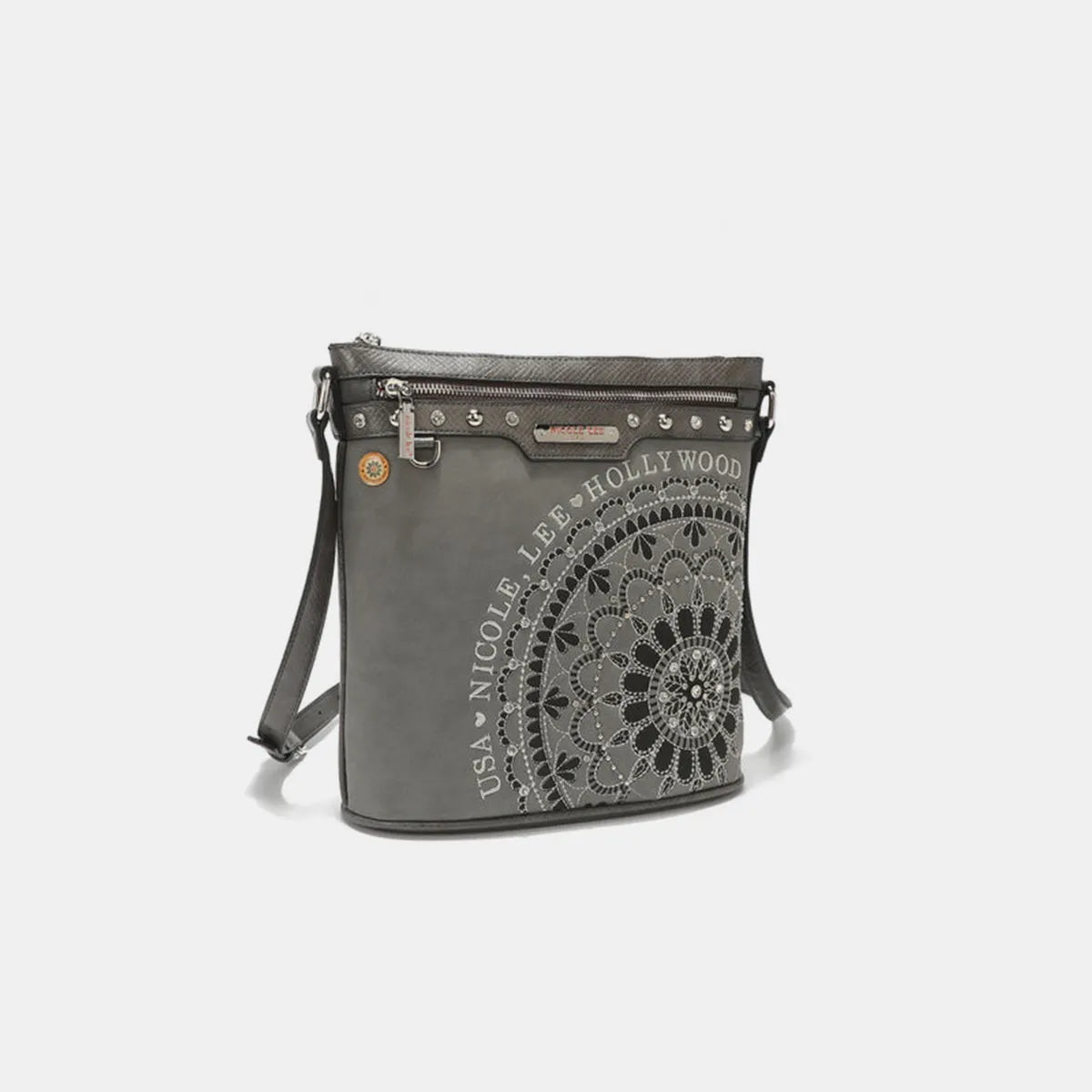 Nicole Lee USA Metallic Stitching Embroidery Inlaid Rhinestone Crossbody Bag - Wellen Fashion