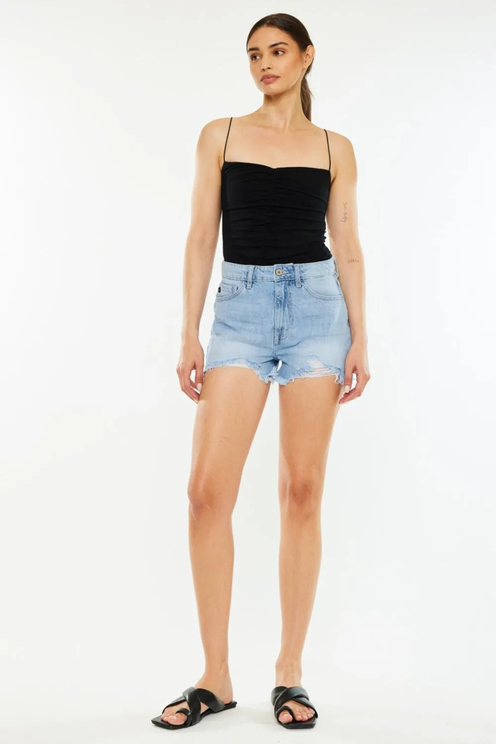 Kancan Raw Hem Distressed High Waist Denim Shorts - Wellen Fashion