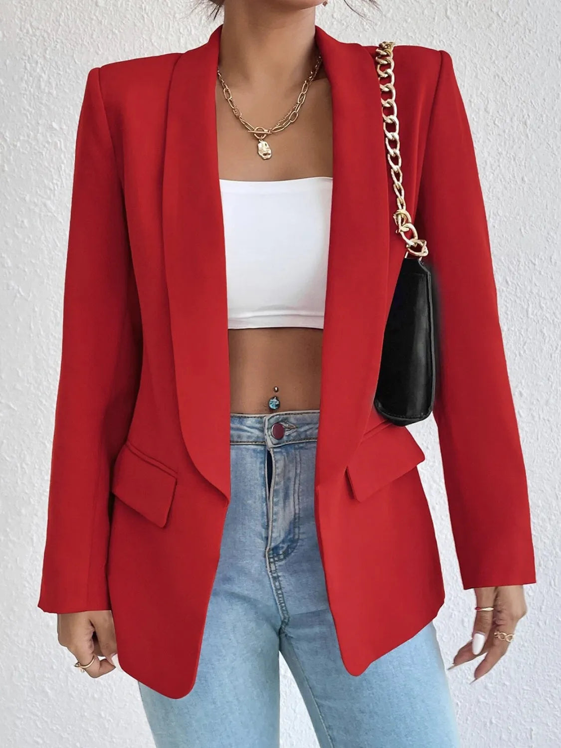 Shawl Collar Long Sleeve Blazer - Wellen Fashion