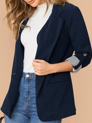 Lapel Collar Roll-Tab Sleeve Blazer - Wellen Fashion