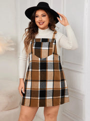 Honey Plus Size Plaid Wide Strap Overall Dress - Wellen Fashion